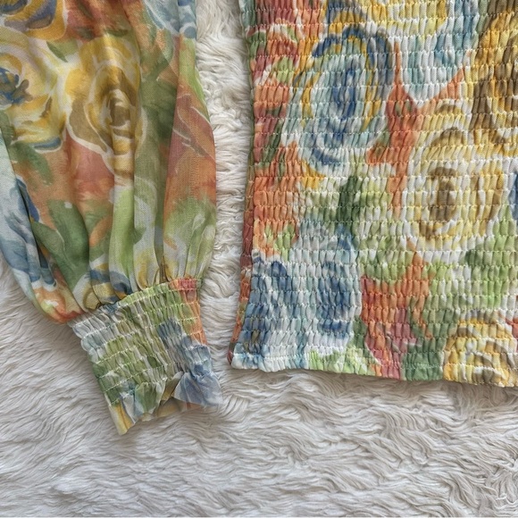Anthropologie Blouse Rouen Top Smocked Long Sleeve Sheer Floral Yellow Sz S - Picture 7 of 12